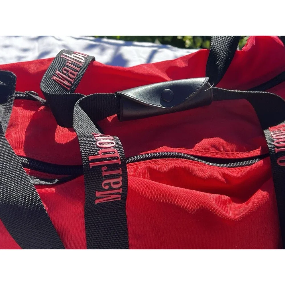 Y2K Vintage 90s Marlboro Red Duffle Gym ￼ Marlboro Miles Travel Bag 20” Strap